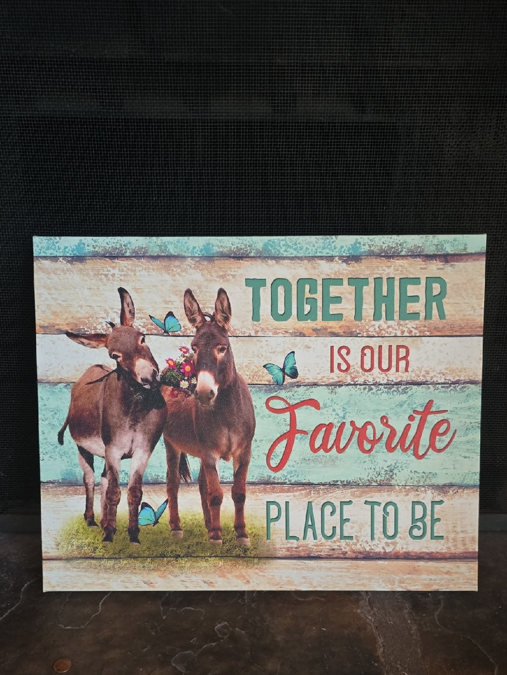 Rustic Donkey "Together Is Our Favorite Place To Be" Wall Art - Teal & Coral